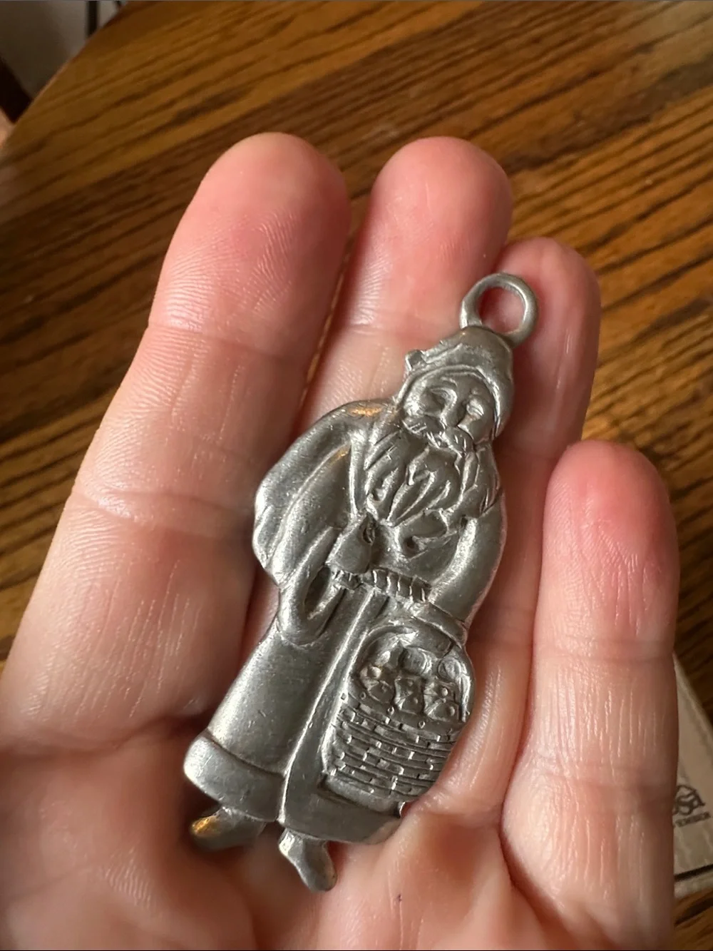 Longaberger Silver Pewter Father Christmas Santa Basket Charm. 1990.  Vintage
